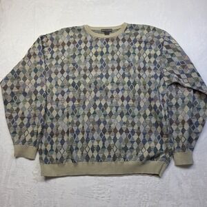 VTG USA Made Knit 3D Textured Grandpa Sweater Sz XL Diamond Shapes Gorpcore